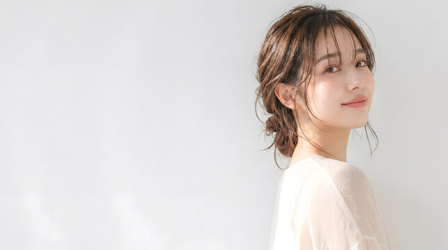 透明感のあるナチュラルなモデル女性の美容ポートレート