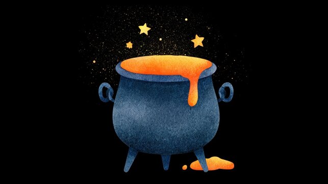 Orange cauldron confection flat design front view festive night water color Split complementary color scheme. 