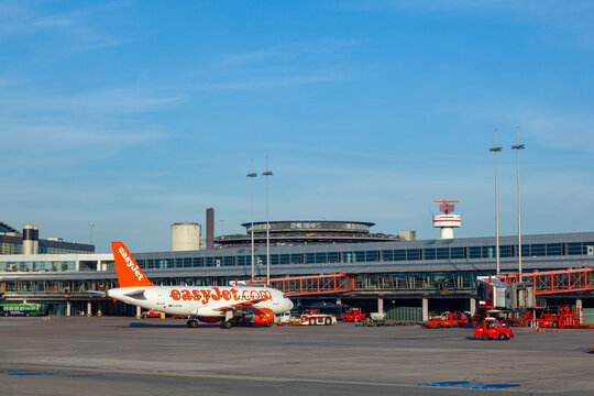 aircraft of airline easyjet at the gate ready for push back in Hamburg