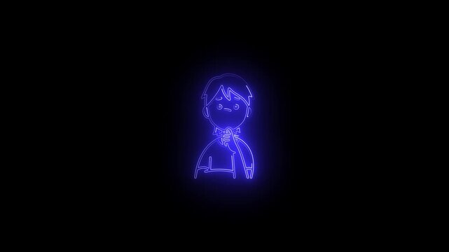 Glowing neon bule  and blue color user contact icon animation profile people man male identity account icon sign symbol on black background