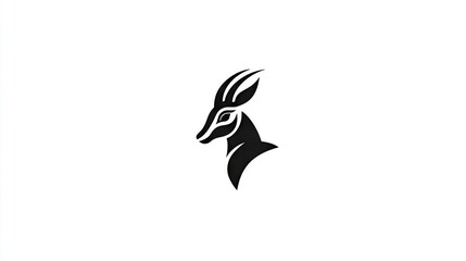 Naklejka premium Stylized black profile silhouette of a horned animal head appears on a white background