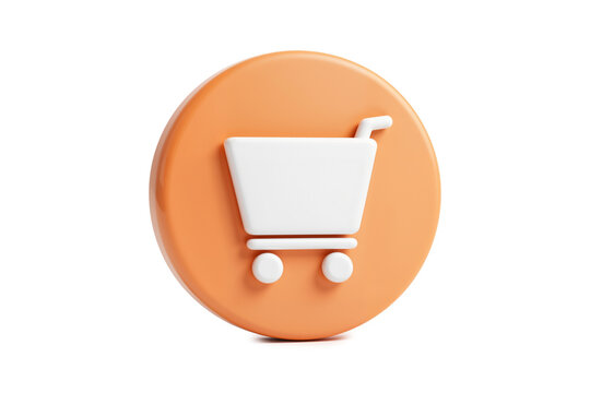 Orange Shopping Icon Modeled in Circle, Top-Down View with Soft Lighting