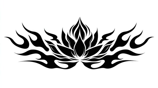 Stylized black silhouette design merging a blossoming flower with dynamic flame elements