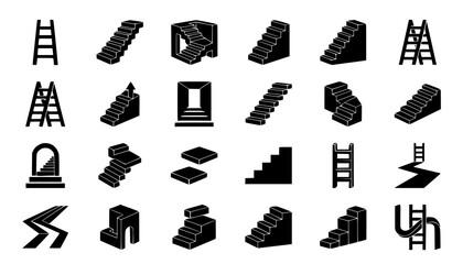 Black and white stairway and ladder icons set © Shamim