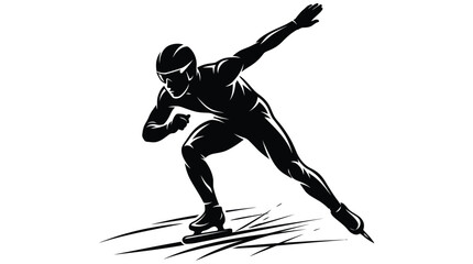 Fototapeta premium Dynamic black and white vector illustration of a professional speed skater racing across the ice rink