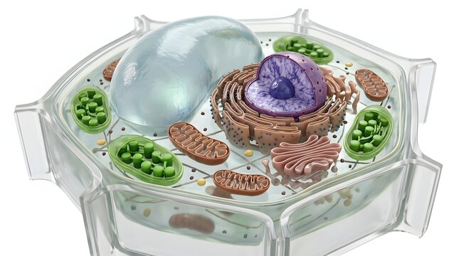Detailed 3D model of a plant cell with organelles