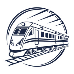 Modern passenger train vector graphic in dynamic circular frame high speed railway transportation line art design for urban transit concepts electric locomotive moving fast on tracks emblem design. © mil
