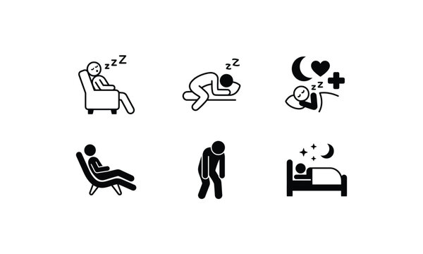 Person resting and sleeping positions black silhouette set.