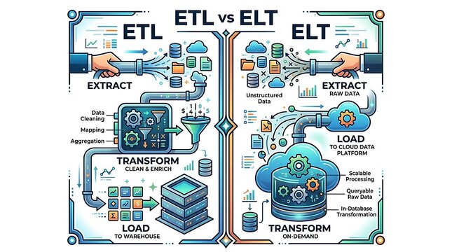 Infographic comparing etl and elt data integration processes