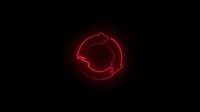 Red circle arrow refresh icon,on a black background, with 4k video animation.