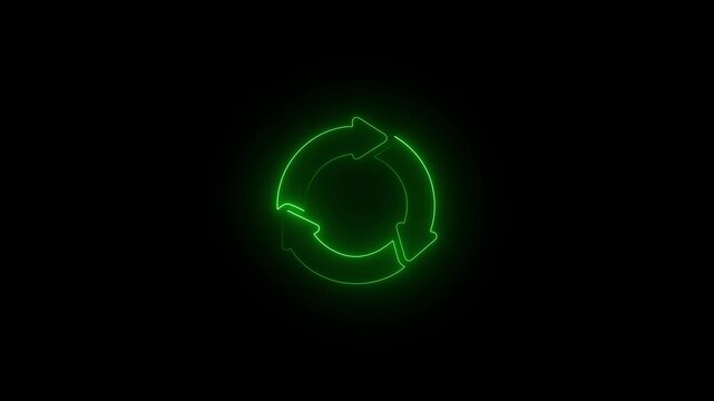 Green  circle arrow refresh icon,on a black background, with 4k video animation.