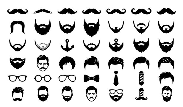 Collection of beard and mustache styles and barber icons