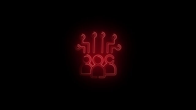 glowing neon man icon with rising arrow animation on black background.red color neon animation on man icon