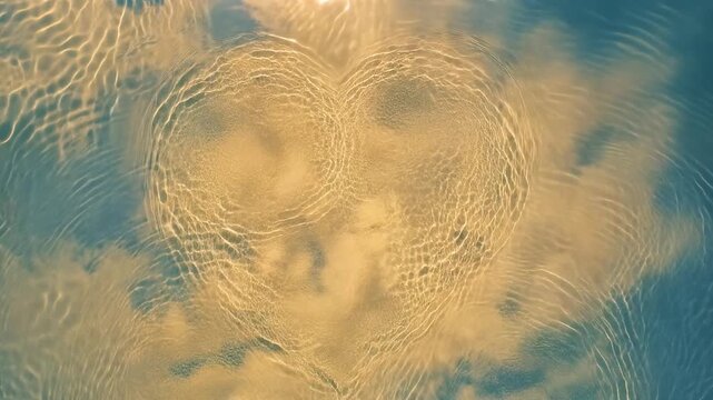 Aerial Drone Shot of Heart Shape Ripples in Calm Reflective Water Surface, Romantic Full HD Nature Background