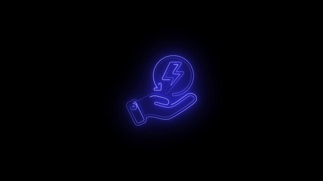 Bule olor neon line glowing charging icon animation on black background