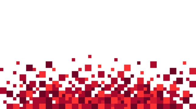 Abstract red and maroon square pixel pattern rising from the bottom edge on a clean white background, symbolizing digital data processing and illustrating creative graphic design concepts