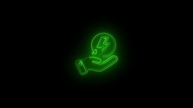 Green olor neon line glowing charging icon animation on black background