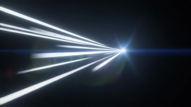 Abstract Rapidly Sweeping Spotlight Beams and Lens Flare in Dark Space, Futuristic Motion Graphics Background in Full HD
