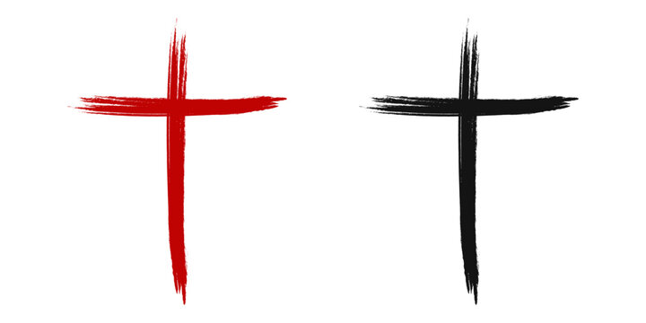 Christian Cross Brush Stroke Monochrome Symbol Set