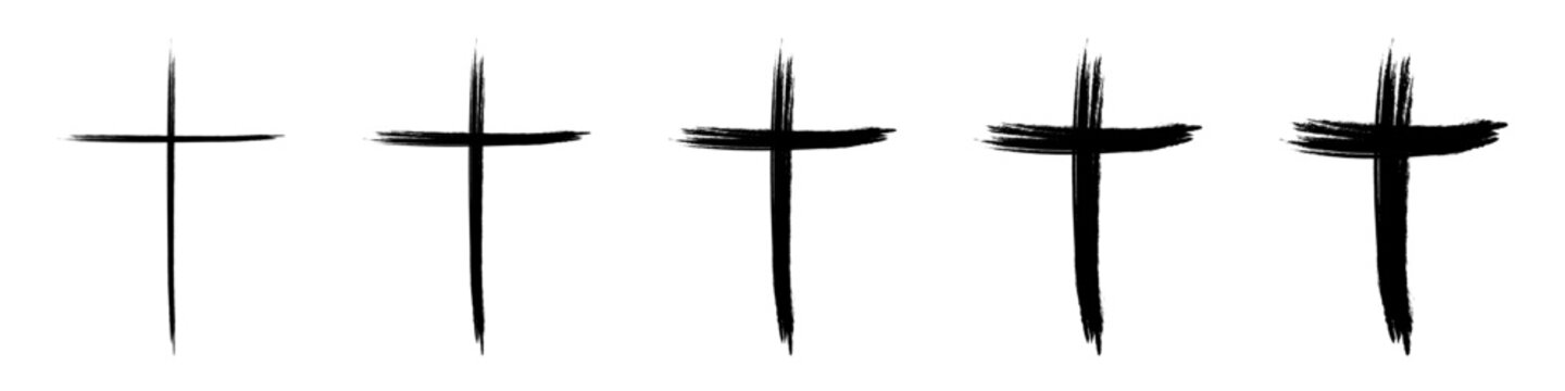 Christian Cross Brush Stroke Monochrome Symbol Set