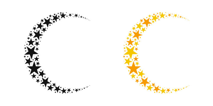 Crescent Moon Made of Stars Celestial Illustration Set