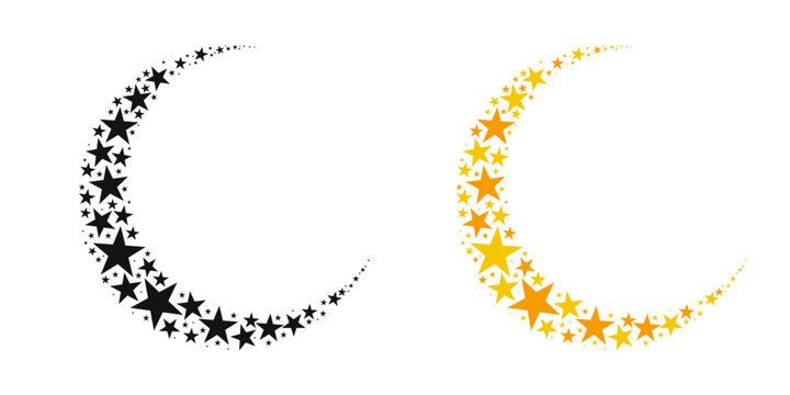 Crescent Moon Made of Stars Celestial Illustration Set