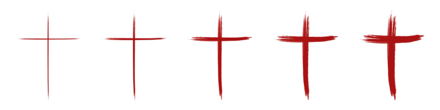 Christian Cross Brush Stroke Monochrome Symbol Set