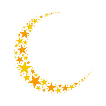 Golden Crescent Moon With Stars Celestial Decorative Illustration