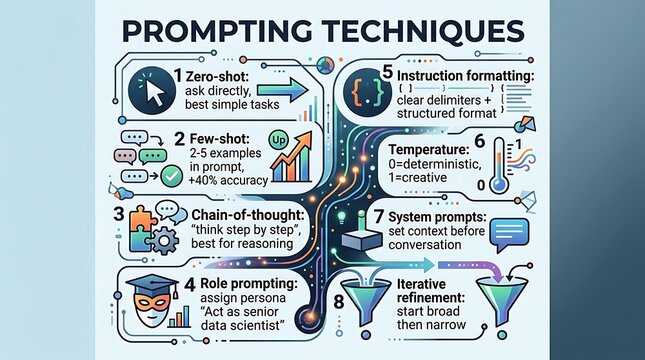 Ai prompting techniques infographic for large language models