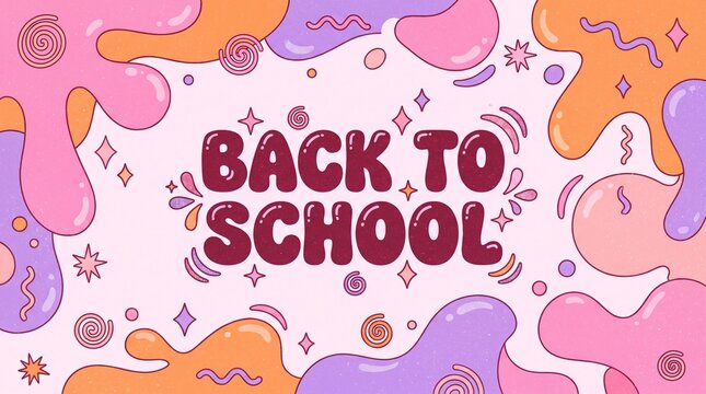 Back to School groovy retro style illustration