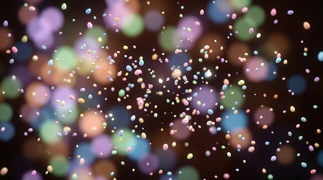 Explosion of pastel candy eggs with colorful bokeh background