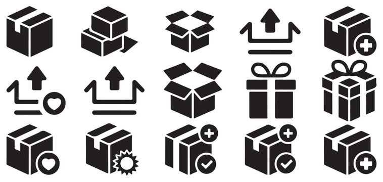 Black silhouette parcel and shipping box icon collection. vector illustration eps 10