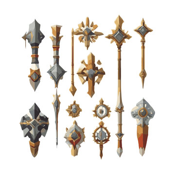 Collection of fantasy medieval weaponry props.