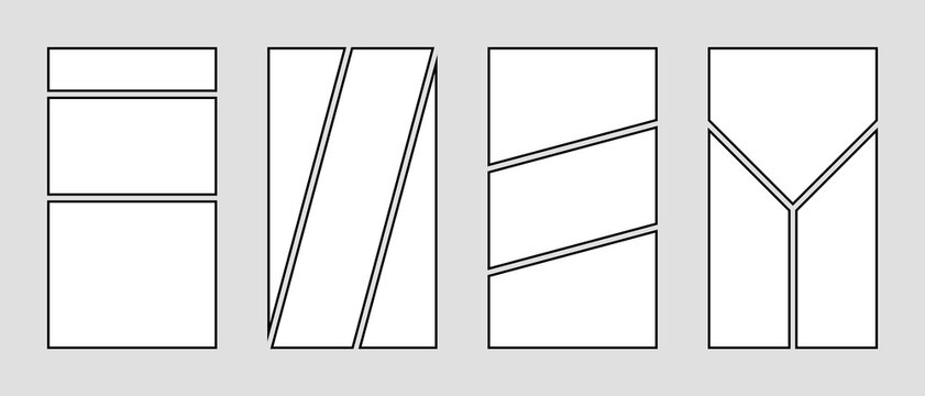 3 parts comics book page layout collection, photo collage frames template, black moodboard vector layout