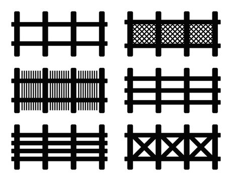 wooden fence black icon set, vector illustration isolated on white background