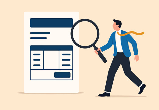 Invoice, bill or total amount to pay for service, charge for price calculation or finance payment system, accounting, quotation and receipt concept, businessman holding magnifier on invoice document