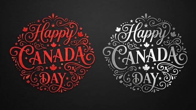 Two decorative circular Canada Day emblems in red and white silver colors.