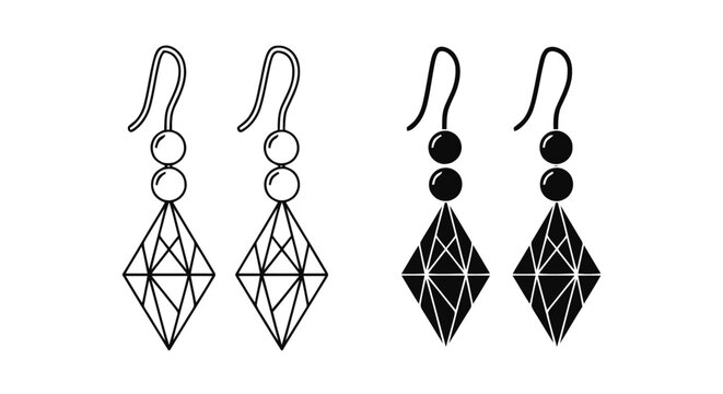 Vector illustration of set of earrings with diamond shaped pendants on a transparent background