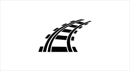 Black and white illustration of a railway track curving to the right. © Galon