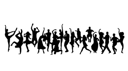 Fototapeta premium Silhouette group of people dancing and celebrating together