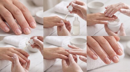 Obraz premium Professional self care nail treatment hand nail manicure spa beauty skin wellness healthy relaxation female moisturizing