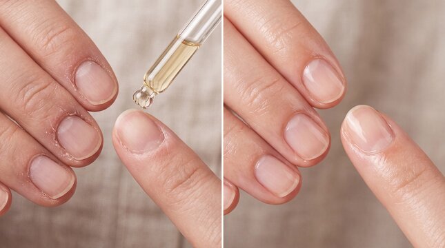Nail care hand cuticle oil healthy clean natural closeup female beauty wellness before and after skincare