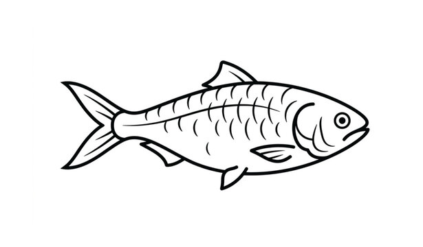 Hilsa Fish Line Art Icon Vector Illustration