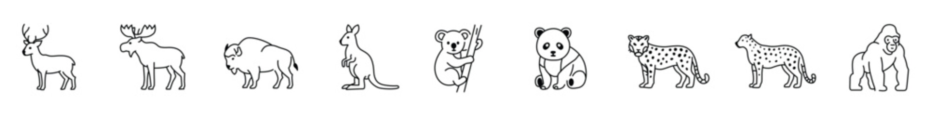 Fototapeta premium Minimal Wildlife Animal Outline Vector Icon Set Collection