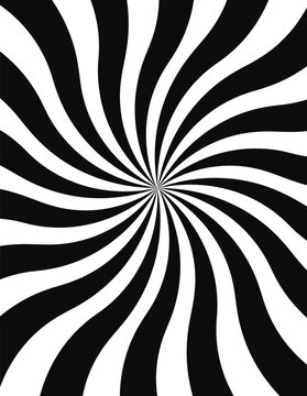 Black and white hypnotic spiral background. Vector optical illusion pattern with psychedelic swirl lines
