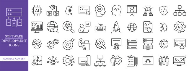 Devops icon set. Containing automation, deployment, agile workflows, software development . Editable stroke. ©  ProVector