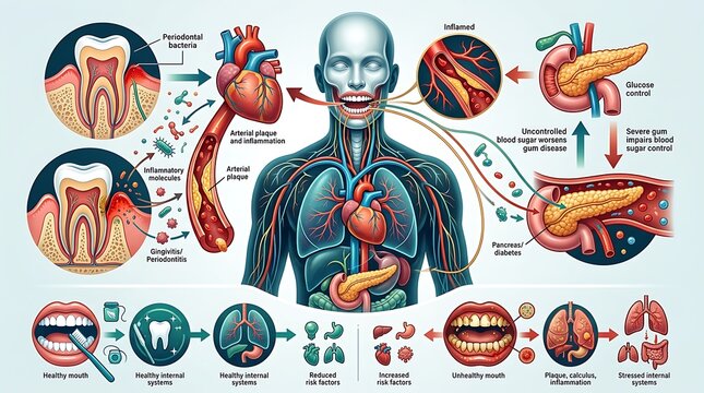 Medical infographic showing connection between oral and systemic health