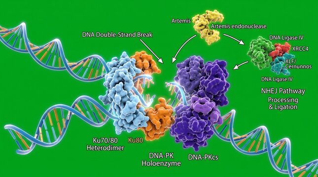 Dna doublestrand break repair mechanism with nhej pathway processing and ligation