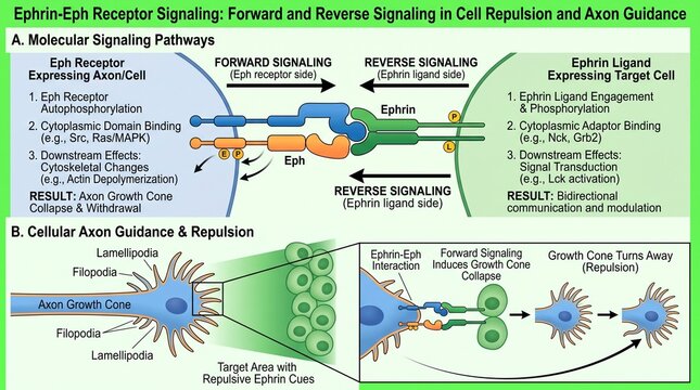 Ephrineph receptor signaling in cell repulsion and axon guidance process