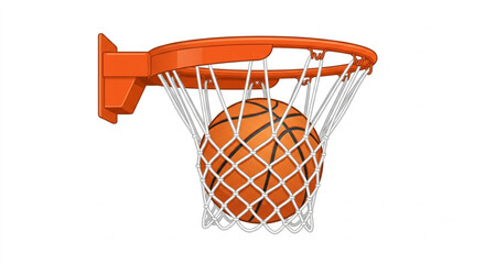Basketball ball going through the net of a basketball hoop isolated on white © Reni
